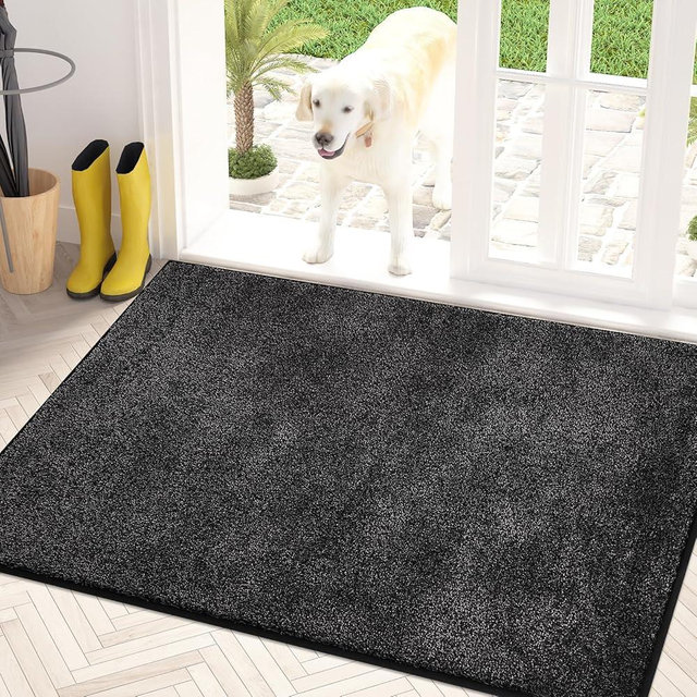PURRUGS Dirt Trapper Door Mat 31.5" x 47", Non-Slip Machine Washable Entry Rug, Shoe Scraper, Dog Door Mat, Super Absorbent Welcome Mat for Front & Back Door, Muddy Shoes & Paws, Charcoal