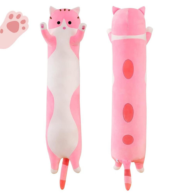 Rexinc Long Pink Cat Plush Pillow Toy Sleeping Pillow Cute Cartoon Cat Stuffed Animals Soft Long Body Pillow Gift for Kids(19.68in)