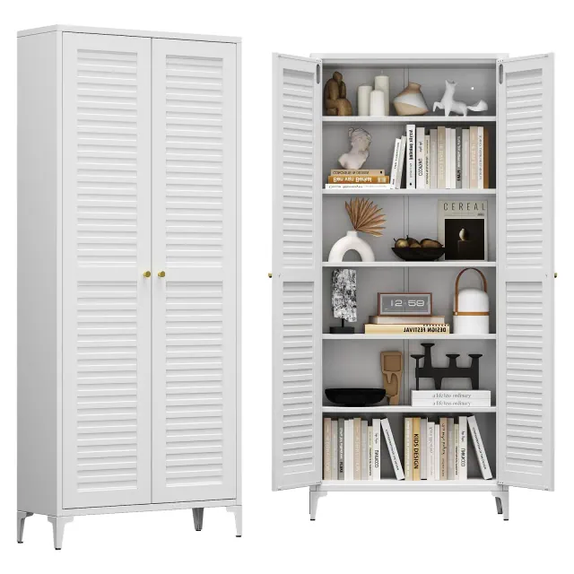SUXXAN Kitchen Pantry Storage Cabinet with 2 Doors,Metal Storage Cabinets with 5 Adjustable Shelves for Home,White