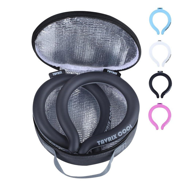 2Pack Neck Cooling Tubes with Insulated Cooler Bag - Reusable Ice Neck Cooler for Hot Weather, Hands Free Cooling, Chill Relief for Men & Women, Outdoor, Indoor, Sports, Travel (Black*2, L)
