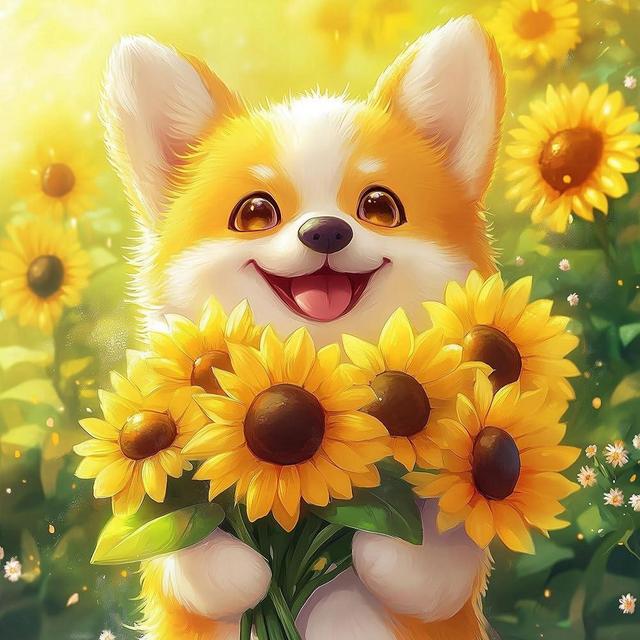 Eiflow DIY Dog Diamond Art Painting Kits for Adults, 5D Animal Corgi Diamonds Painting Kit Full Round Drill Sunflower(14x14in/35x35cm) …