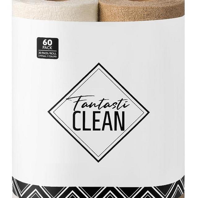 Fantasticlean Microfiber Cleaning Cloth Roll -60 Pack, Tear Away Microfiber Towels, 12" x 12", Reusable, Washable, Scratch Free, Ultra Absorbent Dish Rags for Car, Home, Garage or Shop (Beige & Tan)