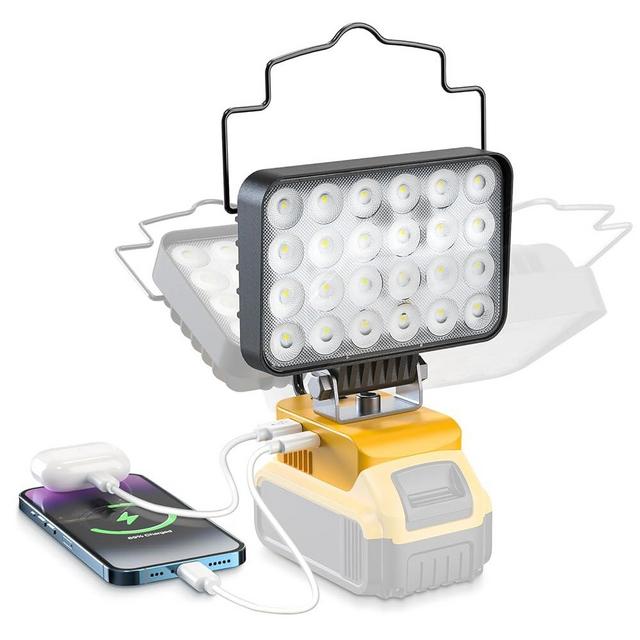 Work Light for Dewalt 20v Battery： 60W Cordless LED Flood Light - Portable Battery Powered Wok Light for Dewalt 20v Tools, Underhood Work Light with USB/Type-C Charging Ports for Workshop, Garage