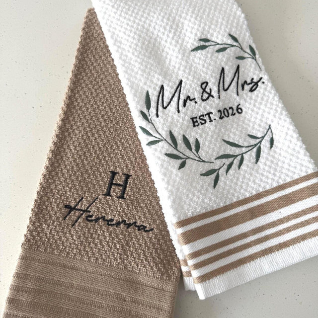 Embroidered Kitchen Towel: Personalized Newlywed Gift