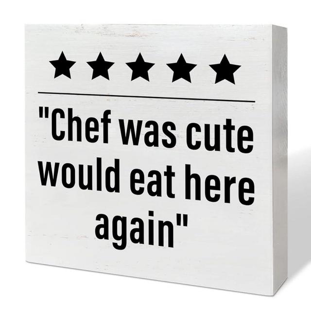 Funny Kitchen Table Decor Wooden Box Sign, Kitchen Decor for Counter Dining Room Table Cabinet Decoration, Kitchen Gifts for Mom Women Men, Chef Gifts, Chef Was Cute