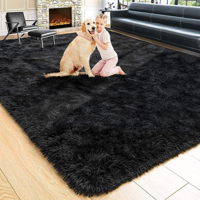 Noahas Fluffy Black Rug for Living Room,6x9 Area Rugs,Thick Plush Shag Rug,Big Fuzzy Carpet,Comfy Kids Rugs,Large Living Room Rugs,Soft Nursery Rug for Baby,Shaggy Rugs for Bedroom,Living Room Decor