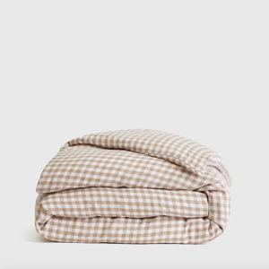 European Linen Gingham Duvet Cover in Cafe