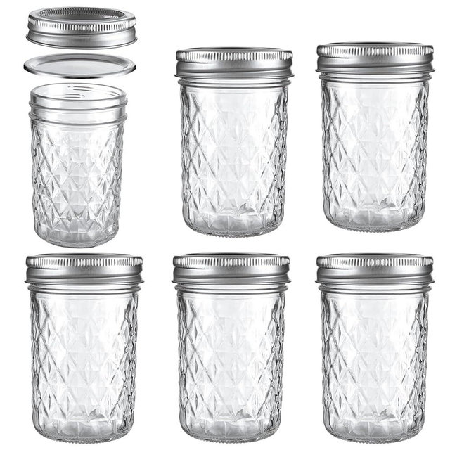BOMEX Mason Jars Airtight Lids Glass Canning Jars 8oz/250ml Regular Lids Spice Jars Honey Jars for Yogurt,Jam,Spice,Overnight Oats Canning, Preserving,Decorations,Jelly,Dessert,6 Pack (8 oz)