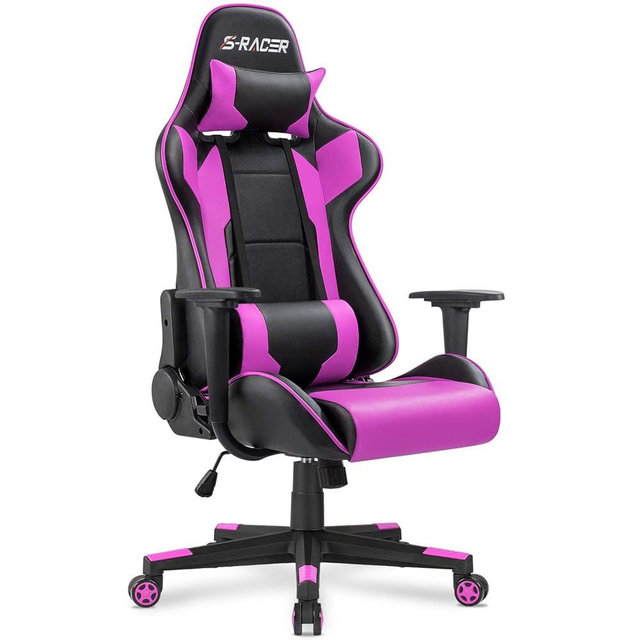 Homall Gaming Chair, Office Chair High Back Computer Chair Leather Desk Chair Racing Executive Ergonomic Adjustable Swivel Task Chair with Headrest and Lumbar Support (Violet)