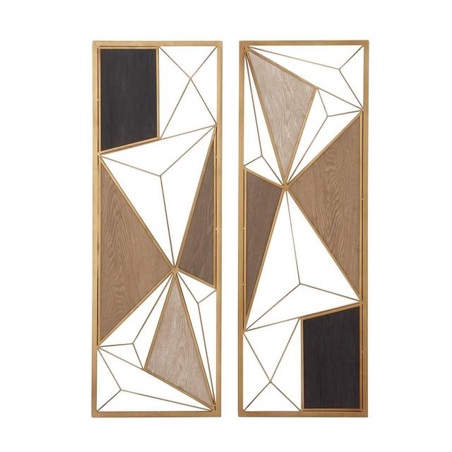 (Set of 2)12" x 35" Metal and Wood Large Rectangular Modern Style Wall Plaques - CosmoLiving by Cosmopolitan