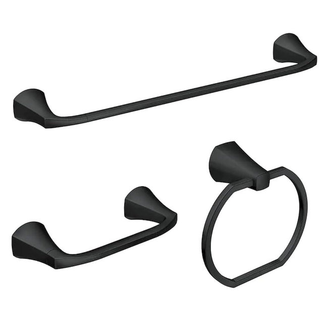 Moen Lindor Matte Black Bathroom Set: 18" Towel Bar, Towel Ring & Toilet Paper Holder Set