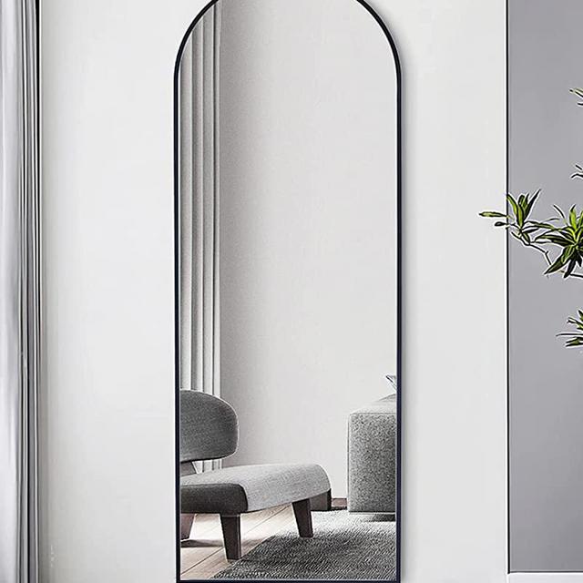Vlush Full Length Mirror, Floor Mirror with Stand, Arched Mirror- Freestanding or Wall-Mounted Mirror for Living Room/Bedroom (Black-Arched)