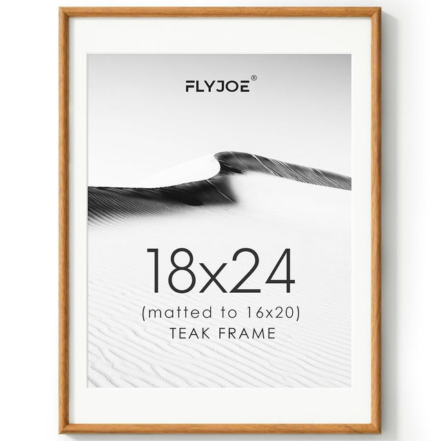 FLYJOE 18x24 Picture Frame, Solid Teak Wood 18"x24" Photo Frame with HD Tempered Glass, USA-Sourced Handcrafted Rounded Edge Wooden Frame 18 by 24 Matted to 16x20, Gallery Wall Art Mount Display