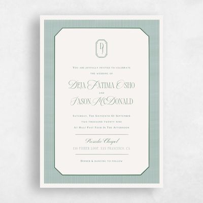 Green Monogram Wedding Invitation - Sage Portrait