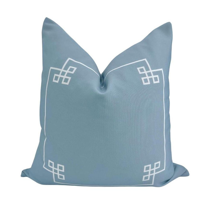 Jillien Harbor Coastal Indoor Outdoor Pillow Cover, Water Resistant for Patio Deck Seating, Alys Greek Key Pillow Cover, 20"x20"