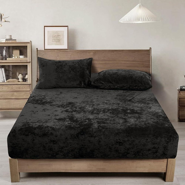 PHF Truly Velvet Fitted Sheet Only California King Size, Luxury Super Soft Cozy Comfy Fleece Bottom with 15" Deep Pocket, Suitable for Fall Winter and Spring, No Pillowcases, Black