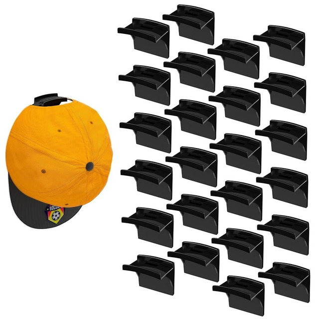 Yeeriroon 24 Pack Adhesive Hat Rack for Wall, Hat Organizer for Baseball Caps, Strong Multi-Purpose Hat Hooks, Hat Holder Hanger on Wall, Door, Closet, No Drilling (Black)
