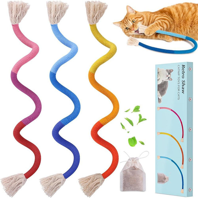 Retro Shaw Cat Toys Chew Rope,3 Pack Catnip Ropes Toy for Indoor Kittens Kitty,Cats String Safe Teeth Cleaning Toy,Interactive Cat Nip Kicker Toy 23.6 Inches
