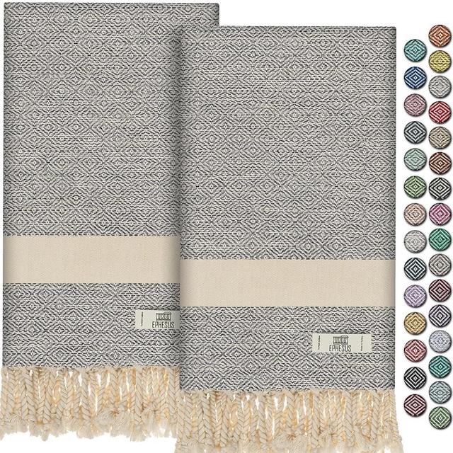 EPHESUS TOWELS Hand Towels - Set of 2 | 18" x 40" - Turkish Cotton - Decorative Turkish Hand Towel for Bathroom, Kitchen, Guest, Face, Hair, Tea, Dishcloth (Light Grey, Diamond)