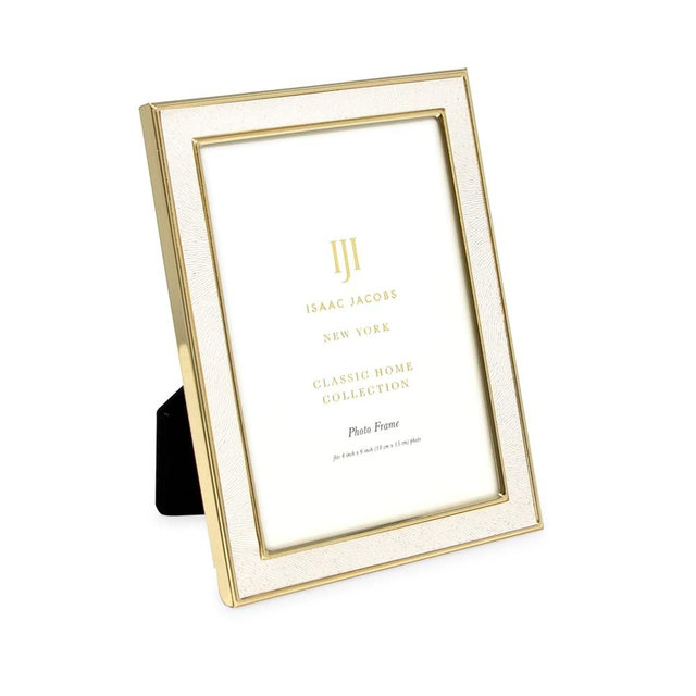 Isaac Jacobs 4x6 White Textured Leather (Vertical & Horizontal) & Gold Metal Picture Frame, with Black Fabric Easel, Wall-Mountable, Made for Tabletop, Wall-Hanging, Home or Office (4x6, White W/ Gold)