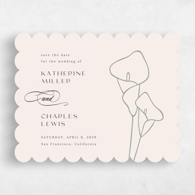 Beige Scalloped Wedding Save the Date - Calle Landscape