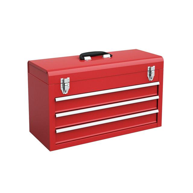 Costway Portable Tool Chest Box Storage Cabinet Garage Mechanic Organizer 3 Drawers Red