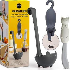 OTOTO Muscateers Bundle of Mary Cat, Katie, Kitty - Jar Scraper Spatula, Soup Ladle, Pizza Cutter - Cute Kitchen Accessories, Spooky Gothic Cat Gifts for Women, Kitchen Gifts, Halloween Gifts
