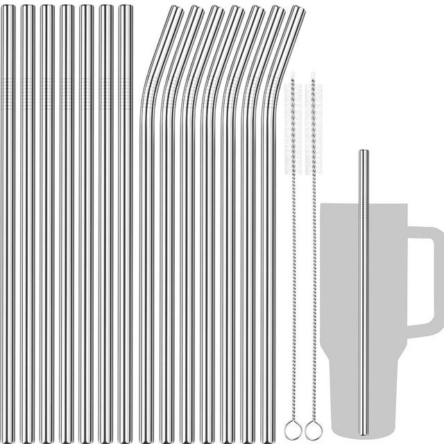 Tomorotec 40oz Straws, 14PCS Stainless Steel Replacement Straws for Stanley 40oz Adventure Quencher Travel Tumblers with Cleaning Brushes 2PCS, Food-Grade, Dishwasher Safe for Smoothies (Silver)