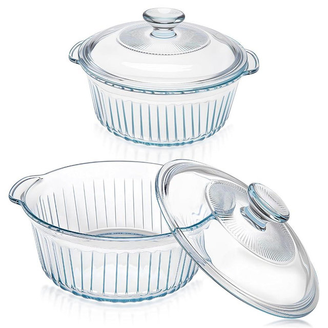 Glass Baking Dishes for Oven, 2 Pack Baking Dish with Lid, Round Casserole Dishes for Oven with Lids, Clear Glass Casserole Dish with Lid Oven Safe for Baking, Cooking, Storage, 1.7Qt and 2.5Qt