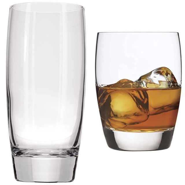 Luigi Bormioli Michelangelo 20 ounce Beverage Glass, Transparent Glass, Set of 4 & - 10240/01 Michelangelo 15.75 oz Double Old Fashion Glasses, Set of 4, Clear