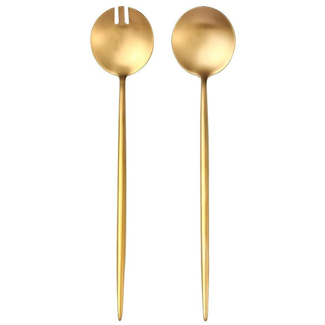 Lemeya Gold Salad Serving Utensils,Serving Spoons Stainless Steel,2Pcs Long Handle Salad Servers 11.42 Inch,Salad Utensils for Serving,Matte Finish,Dishwasher Safe