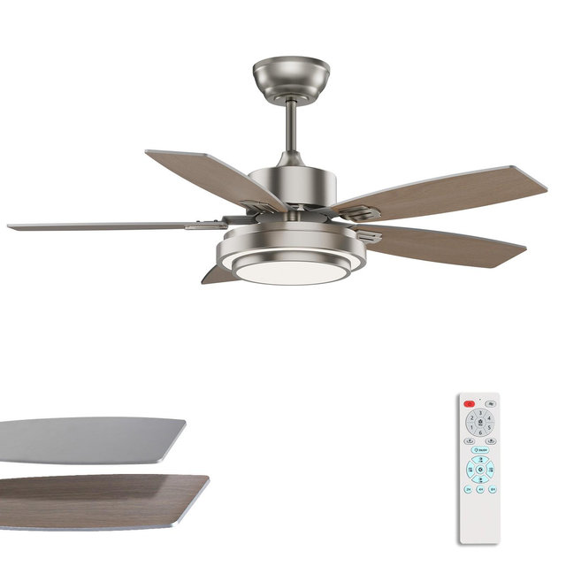 Siljoy 42-in Nickel Ceiling Fan with Nickel or Oak Color Blades Ceiling Fan With Light-Remote Included