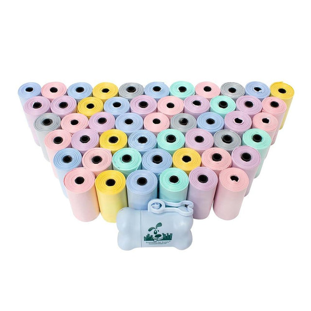 Downtown Pet Supply Unscented Poop Bags for Dogs with Dispenser, 1000 Count - Leak-Proof Dog Waste Bags and Bone-Shaped Dog Poop Bags Holder for Leash - Pastel Rainbow, 12.5" x 8.5"