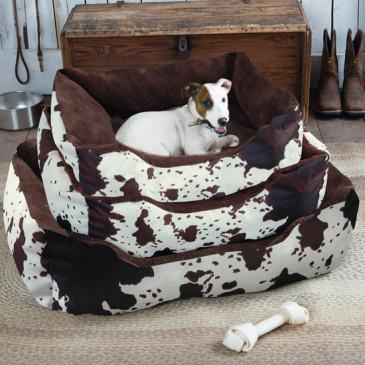 Chocolate Sherpa Lined Cowhide Dog Bed