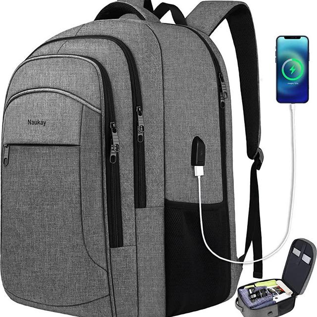Carry on backpack, Travel Laptop Backpack, TSA 17.3 Inch Extra Large Laptop Backpack for Women Men, Water Resistant Business Backpack Anti Theft College School Bookbag with USB Charging Port, Grey