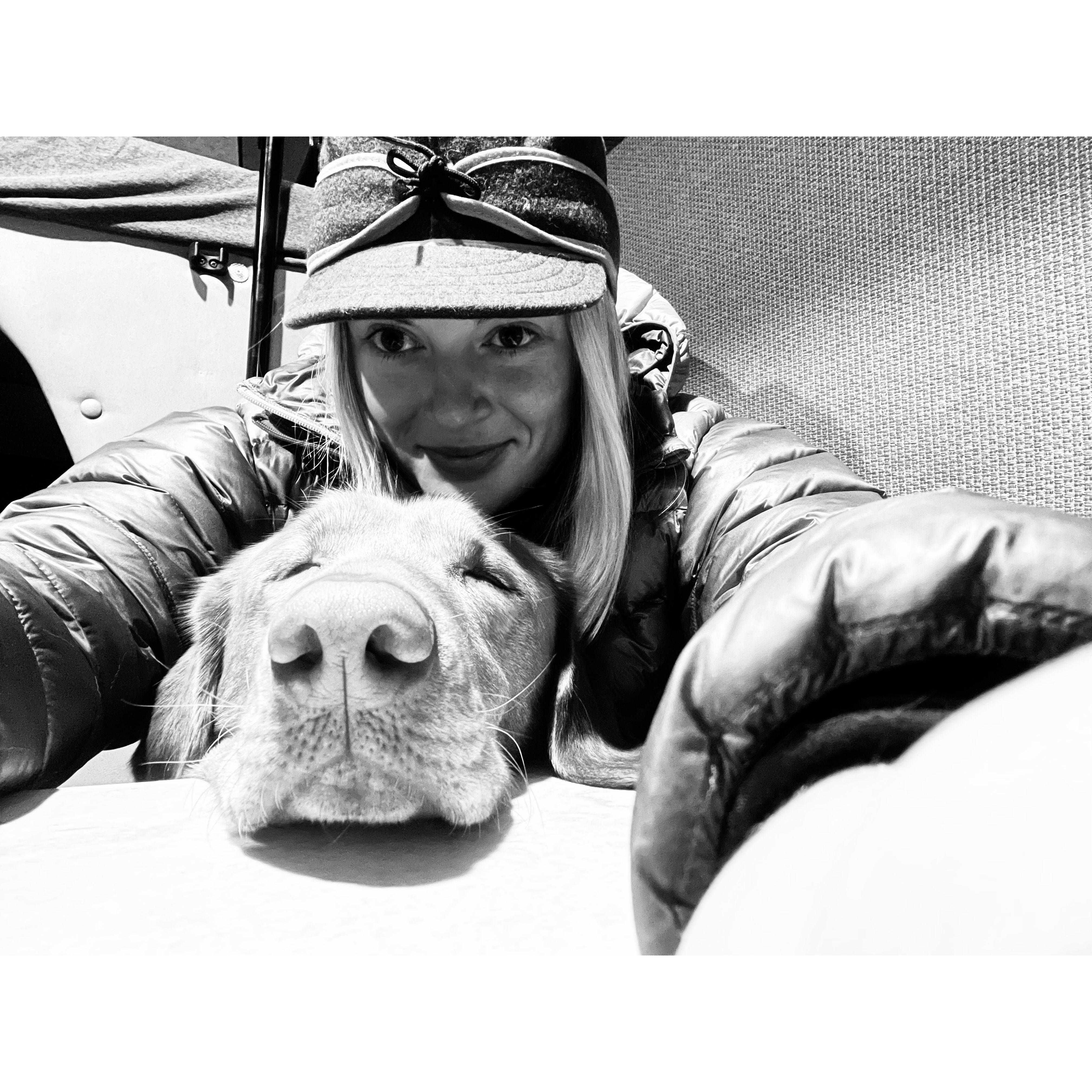 Merrit and Boone post hunting - someone’s very tired!