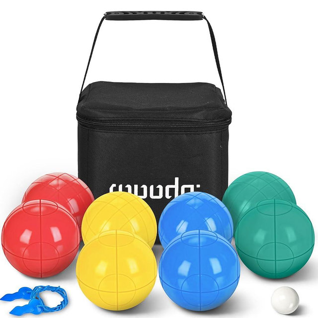 ropoda 90mm Bocce Ball Set with 8 Balls, Pallino, Case and Measuring Rope for Backyard, Lawn, Beach & More