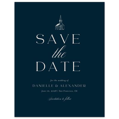 Darkest Teal, Black Wedding Digital Save the Date - Classic Chapel Portrait