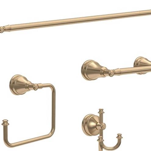 Delta Mylan 4-Piece Bathroom Set Champagne Bronze 18" Towel Rack, Toilet Paper Holder, Hand Towel Holder, Hook| Bathroom Accessory Set Towel Holder 4-Piece Hardware MYN64-CZ