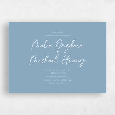 Slate Blue Wedding Invitation - Santorini Landscape