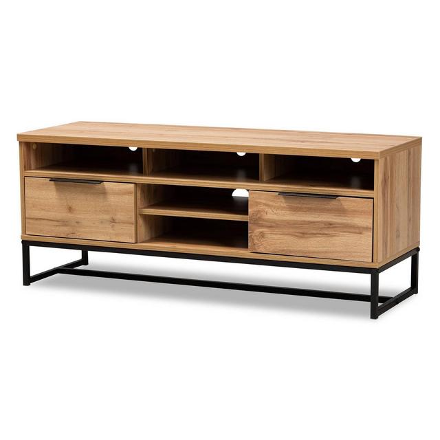 Reid Wood and Metal 2 Drawer TV Stand Oak/Black - Baxton Studio