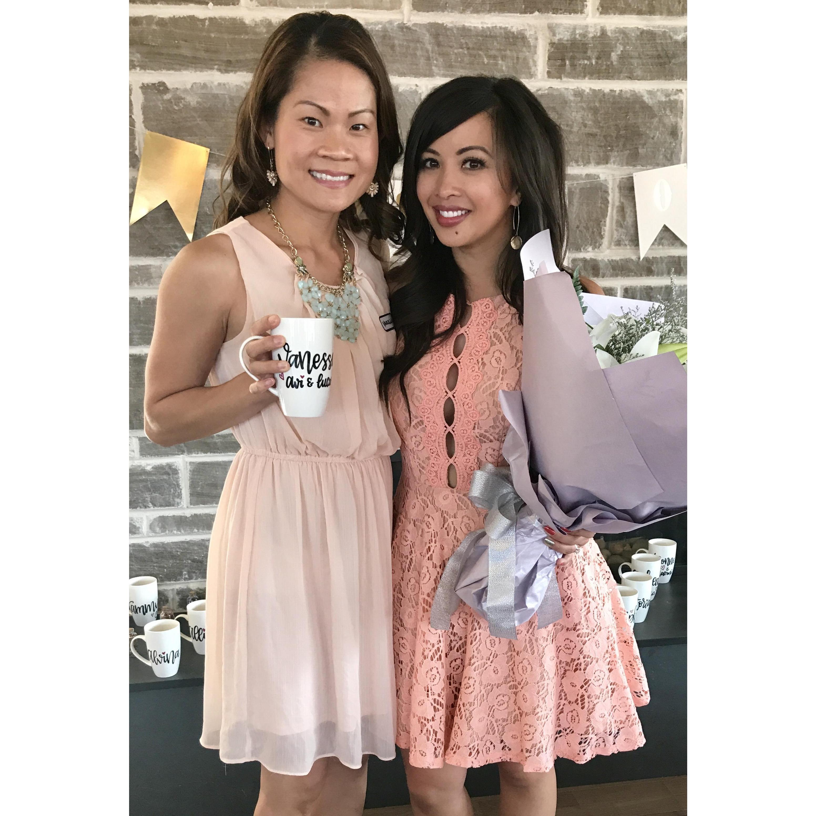 Pictured here with a good friend at my bridal shower.  It was during her bachelorette party in Chicago that Martin and I met officially for the first time.