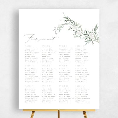White Greenery Wedding Sign - Darcy Seating Chart
