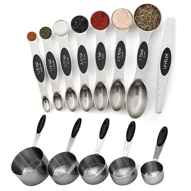 Measuring Cups and Magnetic Measuring Spoons Set, Stainless Steel 5 Cups and 7 Spoons