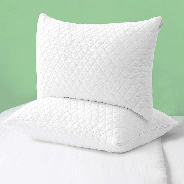 Bed Pillow Shredded Memory Foam Pillows 2 Pack Cooling Adjustablefor Sleeping Good for Side and Back Sleeper with Washable Removable Bamboo Cover (Queen Size,Set of 2)