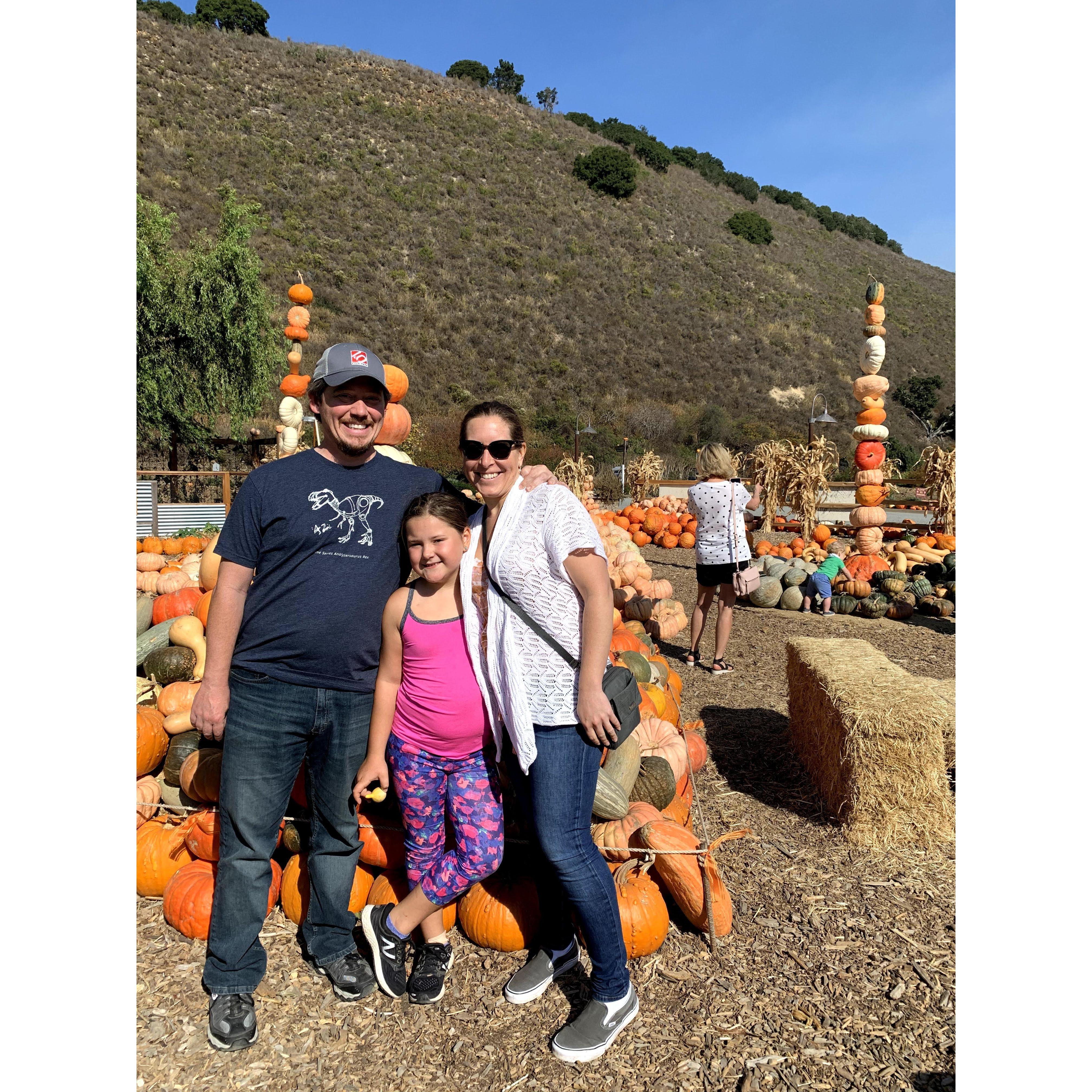 At Earthbound Farms, picking out pumpkins. One of Coralie's favorite fall activities.
