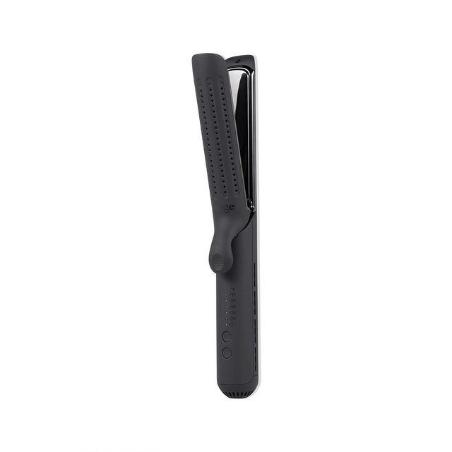 L'ANGE HAIR Le Duo Edge 360° Airflow Titanium Styler Blush | 2-in-1 Flat Iron Straightener & Curling Iron | 1” Wide Titanium Plates with Rounded Corners & Softly Beveled Edges (Black)