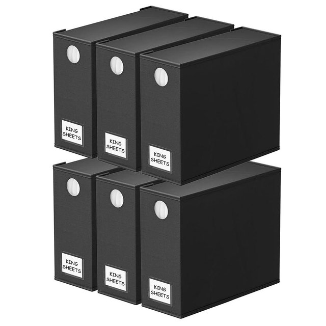 SpaceAid 6 Pack Bed Sheet Organizers and Storage, Foldable Sheet Organizer for Linen Closet, Sheets Set Folder Keeper with Window XL (Queen & King Size) Bedding Container, (Black, 6 Pack)