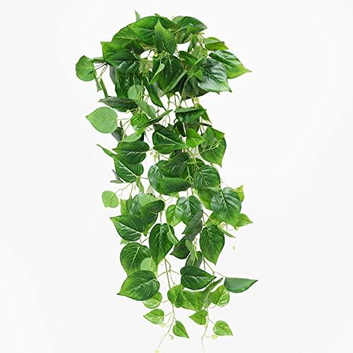 Luyue Artificial Hanging Plants Green Plastic Scindapsus Leaves Fake Ivy Vine Pack of 1 (Scindapsus Vine)