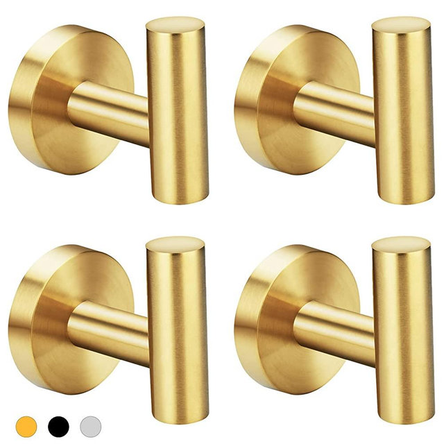 stusgo 4 Packs Matte Brass Finish Towel Hook for Wall Modern Gold Towel Hook Coat Hooks Robe Hooks SUS304 Stainless Steel Bathroom Towel Hooks